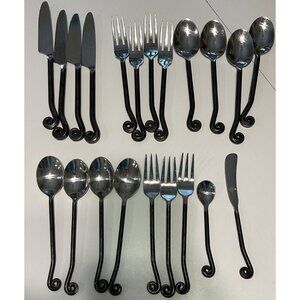 21 Pcs Gourmet Settings Treble Clef Stainless Black Coil Flatware Fiddle Fern